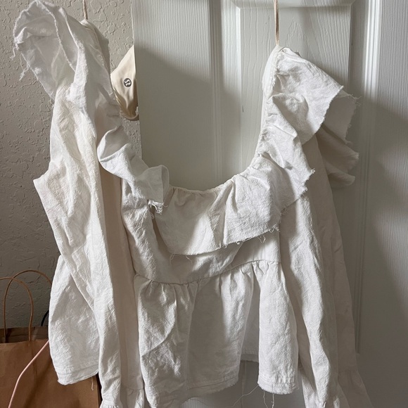 Free People White Ruffled Top - Picture 2 of 3